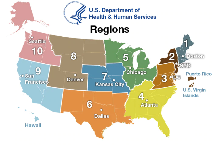 Region map as defined by HHS